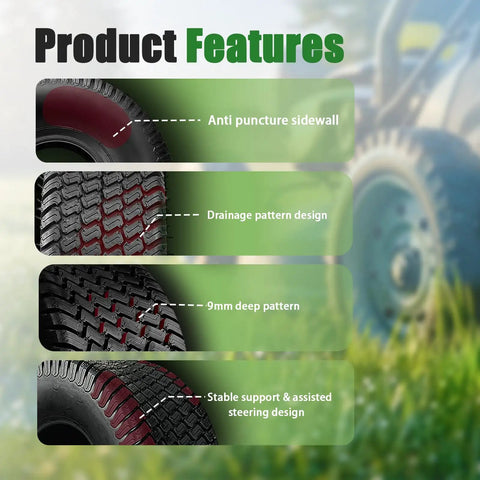 Beefy 26x12x12 Lawn Mower Tires For Garden Riding Mower And Lawn Tractor Tubeless 6PR 1780 Lb Load At 20 PSI Set Of 2 Easy Install Heavy Duty Traction Upgrade showing anti-puncture sidewall and deep tread