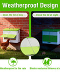 Heavy Duty Automatic Chicken Feeder With Weather Sealed Lid And Lockable Rodent Proof Door For Zero Waste Hanging Backyard Poultry Feed Hopper weatherproof design with open and closed lid