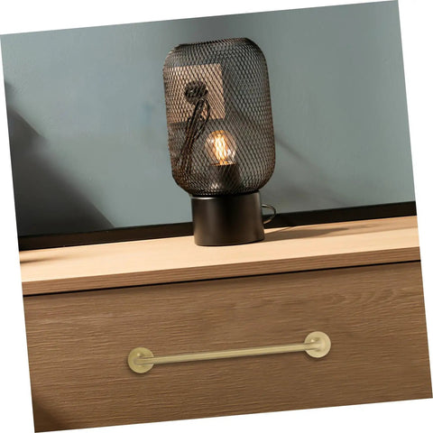 Brushed Brass Cabinet Handles Set Of 2 Solid Brass Drawer Pulls with Base 160mm on wooden cabinet next to a lamp