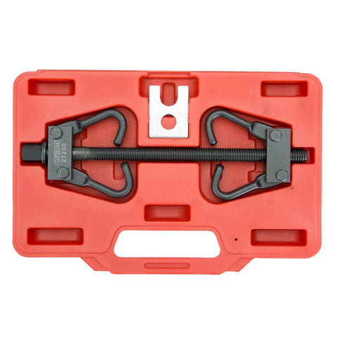 Heavy Duty Coil Spring Compressor with Detent Locks and Safety Gauge, in red plastic case for cars and light trucks