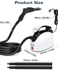 Handheld Steam Cleaner With 21 Quick Swap Nozzles And 248 Degree Vapor To Melt Away Sticky Gunk On Tile Grout Wood Floors And Car Dashboards While Dodging Toxic Sprays And Heavy Scrubbing, showing product size and hose length.