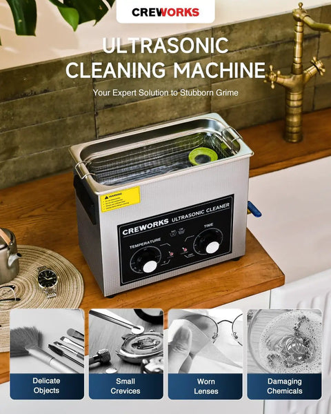 Pro Grade 6.5L Ultrasonic Cleaner With Knob 1.7 Gallon 40kHz Digital Heated Cavitation Cleaner on countertop