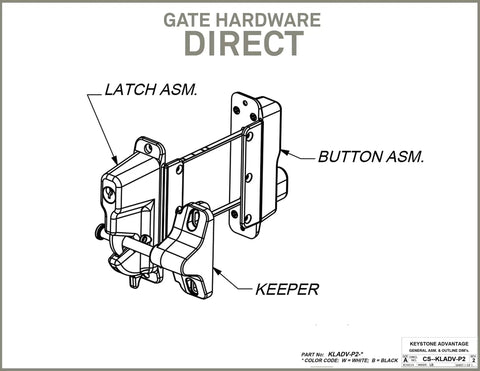 Heavy Duty Black Zinc Diecast Metal Gravity Latch With Key Lock And Keyed Alike Design schematic showing latch and components.