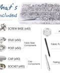 323 Piece Canvas Snap Kit With Marine Grade Stainless Steel Caps, Sockets, Fabric Base Studs, Posts, and detailed contents layout.