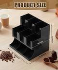 Cup And Condiment Station Organizer For Coffee Bar, Acrylic Dispenser With Nine Compartments, Black, 13x11x13 Inches, on table