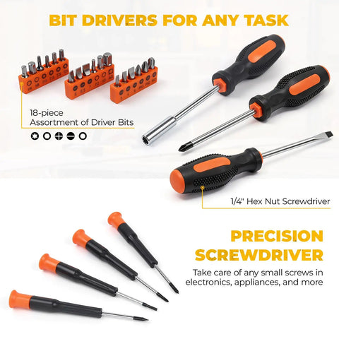 Slick Heavy Duty 152 Piece Tool Set With 12V Cordless Drill And Portable Carry Case For No Sweat Diy Repairs. 18-piece bit drivers and precision screwdrivers.