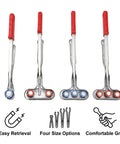 Dual Head Magnetic Safety Gripper For Metal Fabrication, Tough As Nails Magnetic Jaw Tool For Punch Press Work, Durable Carbon Steel Construction, 3 Kg Suction Weight, Fast Grab, Reliable Pickup And Secure Workpiece Handling. Four sizes shown