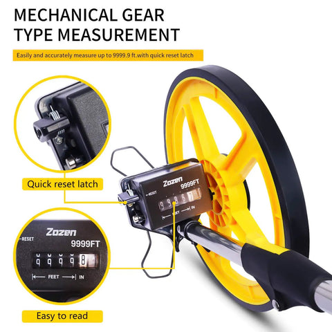 Imperial Distance Measuring Wheel With 10,000 Feet Capacity, Double Folding Portable Roller, Easy Read LCD, Measures Feet And Inches, Perfect For DIY Landscaping Construction And Surveying, yellow wheel