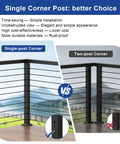 Comparison of single and two-post corner railing options, featuring 36 Inch Cable Railing Corner Post Three Side Drilled Surface Mount End Post For 90 Degree Turns Stainless Steel Black Handrail Corner Post For Cable Railing Kits Model BL05-CP.