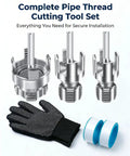 4 In 1 Water Pipe Threader Kit For One Half Inch, Three Quarter Inch, And One Inch Pipes, Carbon Steel Construction, Three Piece Set