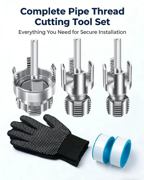 4 In 1 Water Pipe Threader Kit For One Half Inch, Three Quarter Inch, And One Inch Pipes, Carbon Steel Construction, Three Piece Set