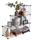 Six Cube Storage Organizer Set With Stackable Wire Grid Shelves Beefy Metal Cubes For Home Office And Kids Room Each Cube Holds Up To 22 Lbs 12 Inch Square DIY Closet Organizer In Black Space Saving And Easy To Tidy displaying books and decor items.