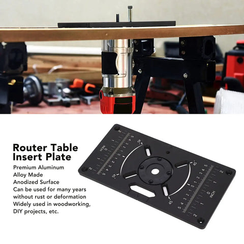 Heavy Gauge Aluminum Router Table Insert Plate With Four Durable Rings And Metric Imperial Scale For A Sweet Workshop Upgrade That Keeps Your Woodworking Dead Nuts Aligned Every Time