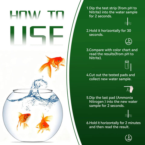 How to use Game Changer 11 In 1 Aquarium Water Test Strips For PH Ammonia Nitrate And Hardness 125 Ct with fish in water.
