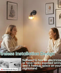 Vintage Battery Operated Wall Sconce With Amber Tulip Glass Lampshade illuminating a living room with two people seated on a couch.