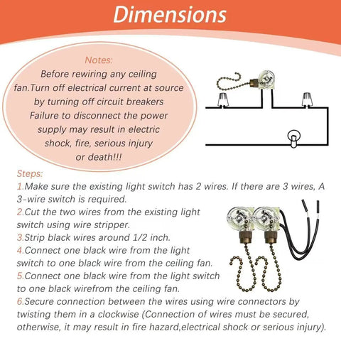 ZE109 Ceiling Fan Light Switch Replacement 2 Pack Pull Chain On Off Switch For Ceiling Fans Lamps And Wall Lights Instructions