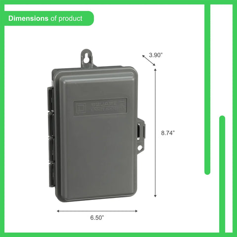 QO200TRNM 60 Amp 240 Volt Non Fused Air Conditioner Disconnect in outdoor rainproof enclosure with dimensions shown