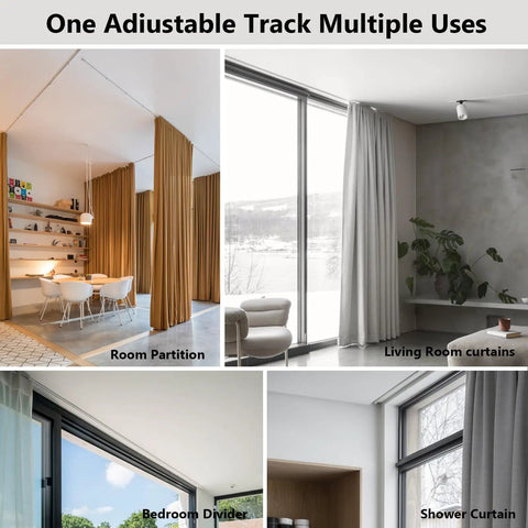 Retractable Ceiling Curtain Track 2.8 To 5.2 Ft White With Silent Nano Roller System And 304 Stainless Steel Hooks, adjustable ceiling track for room divider and windows