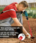 Man using Upgrade 3-Piece Auger Drill Bit Set For Easy Planting, Bulbs, And Garden Beds with hand drill in garden
