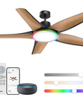 Straight Premium 52 Inch Smart Rgbic Ceiling Fan With Totally Lit Dimmable Lights And App Control for a modern living room setup.