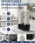 Turbo 600 RPM Home Glassware Polisher And Wine Glass Cleaner Machine with soft bristles and wine glass on countertop.