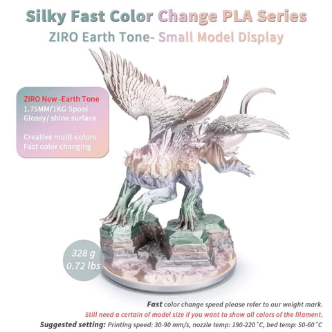 Earth Tone Silk PLA Filament With Dope Gradient Color Change For 3D Printing on model, glossy gradient sculpture display