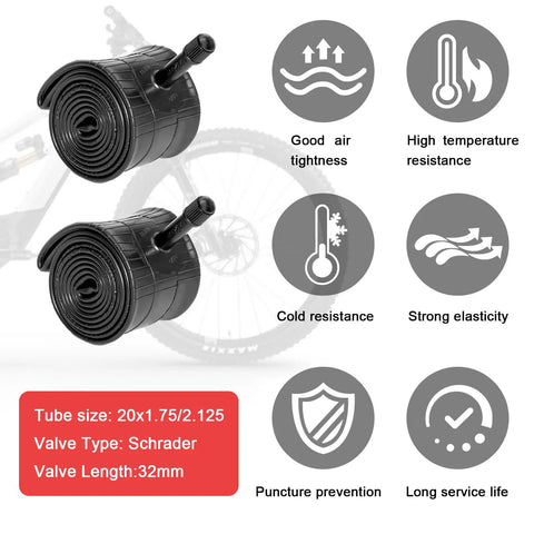 Rolled inner tubes with Schrader valve, features of 20x2.125 Inch Folding Tire Kit With Inner Tubes And Levers, Puncture-Resistant