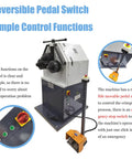 Heavy Duty Vertical Electric Rolling Bending Machine With Slick Pinch Roll Setup And Rock Solid Ring Forming Capability On No Sweat 220V Single Phase Power with reversible pedal switch.