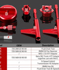 7 Piece Aluminum Transmission Service Kit with Fill Tool for Draining Old Fluid, 9G Tronic Screw Removal Tools Displayed