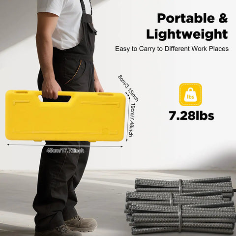 Person holding yellow case for 8 Ton Hydraulic Rebar Cutter With Case Portable Steel Bar Cutter For Construction Cuts Rebar From 4mm To 16mm 0.16 To 0.63 Inch Heavy Duty Cutting Tool For Job Sites And DIY Projects