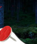 High Visibility Trail Marker Tacks Set 50 Reflective Metal Tacks in forest at night for hiking and camping