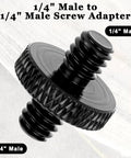 Solid Grip Six Pack Of One Quarter Inch Male To Male Threaded Tripod Screw Adapters For Camera Cages And Lighting Stands With Grippy Knurling And Rust Proof Aluminum Build Setup, showing knurled screw adapter.