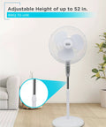 Height Adjustable Pedestal Standing Fan With Remote And Touch Control Panel 18 Inch 90 Degree Oscillation, white fan in living room