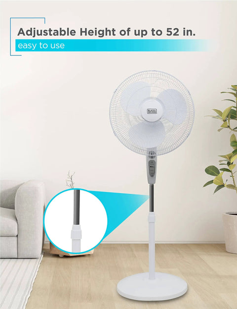 Height Adjustable Pedestal Standing Fan With Remote And Touch Control Panel 18 Inch 90 Degree Oscillation, white fan in living room