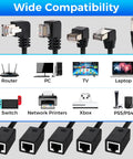 Five Pack Multi Angle Cat6 Ethernet Extension Cables With Up Down Left Right Straight Angles For A Kink Free Setup