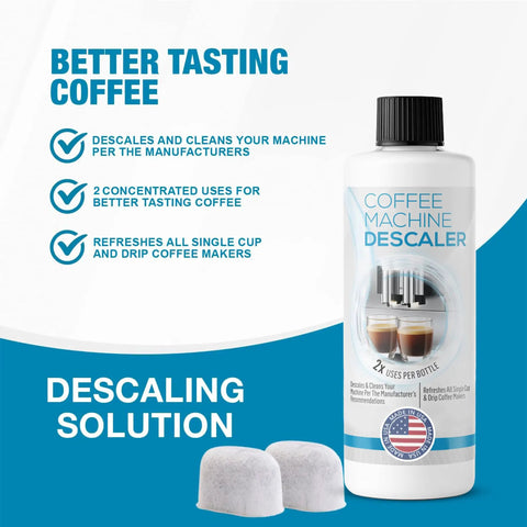 Keurig Compatible Descaling Solution Kit With Two Uses And Two Filters For All 1.0 And 2.0 K Cup Pod Machines And Espresso Machines Universal Descaler Cleaner Concentrate To Remove Limescale And Keep Your Coffee Tasting Fresh