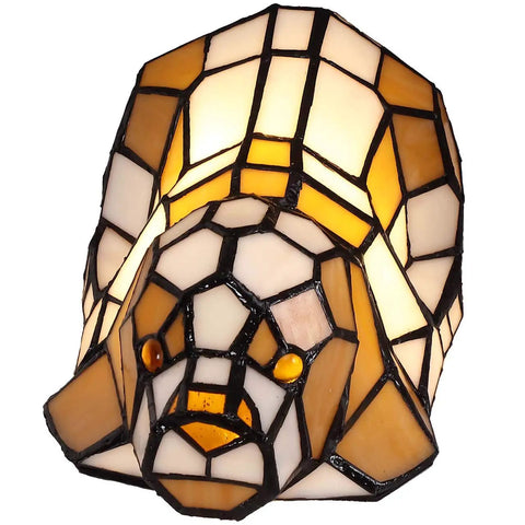 Tiffany Style Stained Glass Accent Dog Table Lamp For Home Decor Orange Lit Pup Vibe 10 Inches Long 5 Inches Wide 4.3 Inches High Uses 25W E12 Bulb LED Included For Warm White Light