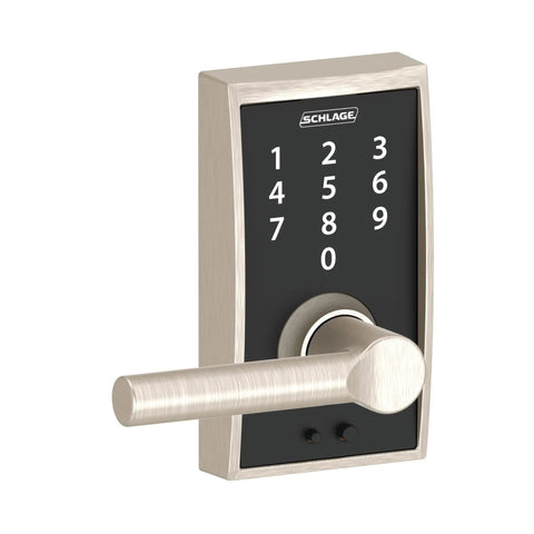 Touchscreen Keyless Lever Door Lock With Satin Nickel Finish, Century Electronic Entry Lock For Front Door, No Keys Needed