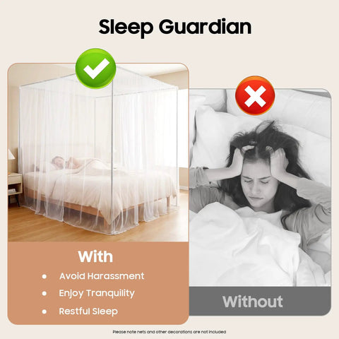 Hella Sturdy Queen Size Canopy Bed Frame Posts With Four Corner Stainless Steel Brackets For Universal Metal Wood Bedroom Setup, showcasing peaceful sleep.