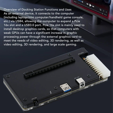 Plug And Play External Gpu Dock Station Compatible With Thunderbolt 3 And Usb4 Pcie 16x Graphics Card Enclosure showing rear ports and connectors.