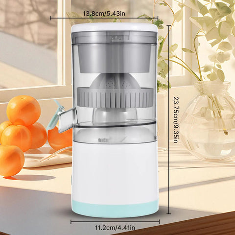 Handheld Citrus Juicer Electric For Oranges Lemons Limes USB Rechargeable Portable Squeezer with measurement details.