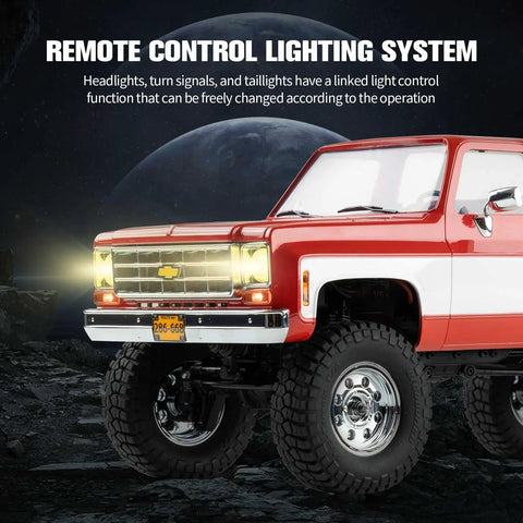 Chevrolet K10 One Eighteen Scale RC Truck With 4WD Dual Speed Switch LED Lights Off Road Crawler For Adults in Red lighting up