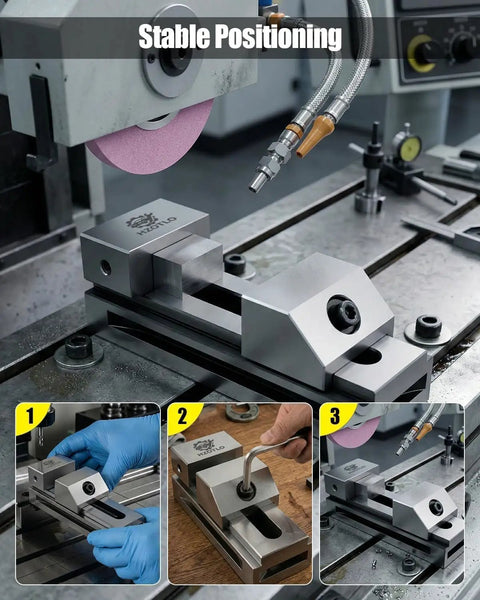 Top Pick 2 Inch Precision Vise For Machinists Built Bulletproof With Heavy Duty Alloy Steel And Screwless Quick Release Setup in use.