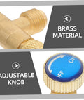 Close-up of Heavy Duty Brass Refrigerant Valve Adapter Swaps R410 To R22 with brass material and adjustable knob.