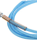 High Temperature Steam Hose Replacement Tube For Steam Irons, Heavy Duty, braided blue exterior, brass connector, close-up