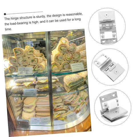 POPETPOP glass door hinge set for cabinets; stainless steel clamp hinges with screws, high load capacity collage views