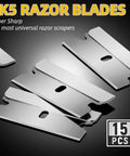 Razor Blade Scraper 1 Pack With Extra 15 Blades For Glass Stove Top And Window Cleaning A Pro Grade Heavy Duty Non Retractable Rubber Handle Kitchen Scraper Tool For Stubborn Grime SK5 steel blades