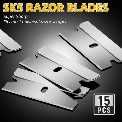 Razor Blade Scraper 1 Pack With Extra 15 Blades For Glass Stove Top And Window Cleaning A Pro Grade Heavy Duty Non Retractable Rubber Handle Kitchen Scraper Tool For Stubborn Grime SK5 steel blades