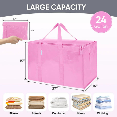 Crush Your Move With Heavy Duty Six Pack Extra Large Bags Featuring Wide Grab Handles And Secure Zipper Closures Waterproof Storage Totes For Closet Organizing Solid Space Saving Gear In Bright Pink