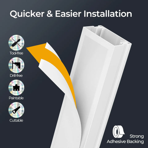 56 Inch TV Cord Hider Wall Cable Covers For 2 To 4 Wires Easy No Tool Peel And Stick Self Adhesive Paintable White Cable Management Raceway For Cords On Wall, white adhesive raceway